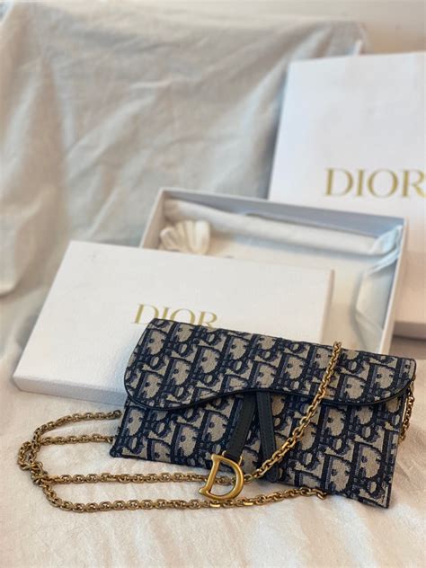 dior long saddle wallet with chain|Dior wallet on chain black.